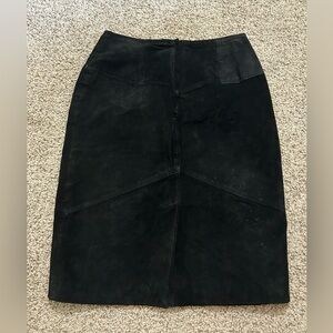 Vintage CHIA Suede Leather Black Pencil Skirt Business Size 10 Korea Zip Lined